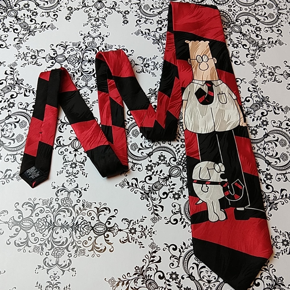 Dilbert Red/Black Stripes Silk Tie